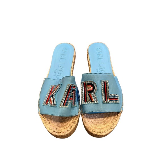 Karl Lagerfeld Caine Studded Espadrille Sandals BALTIC BLU Size 6.5 New‎
